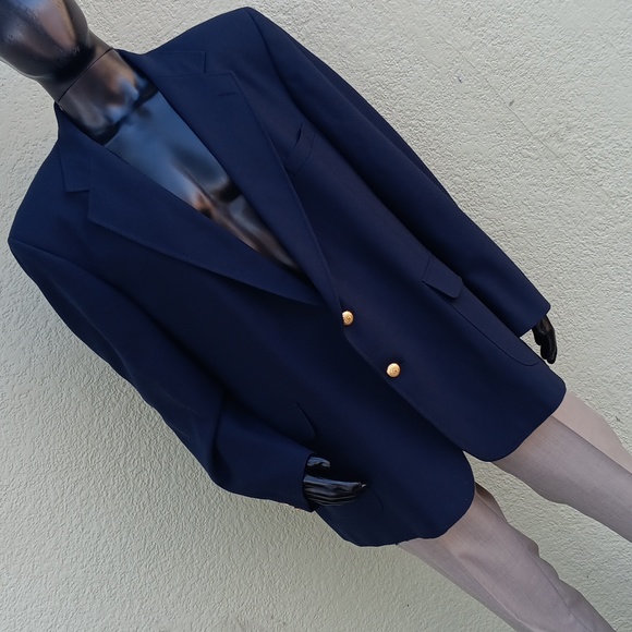GARRISON PARK MEN'S VINTAGE PURE WOOL NAVY BLUE BLAZER W/GOLD BUTTON ACCENTS - Picture 9 of 17